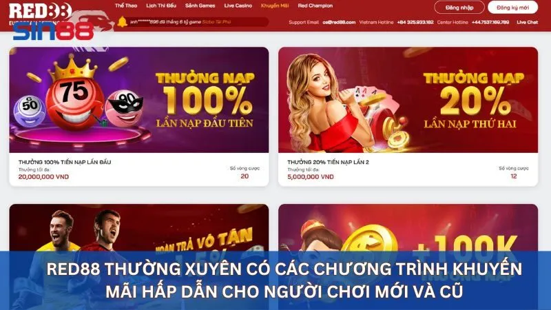 Red88 thường xuyên có các chương trình khuyến mãi hấp dẫn cho người chơi mới và cũ